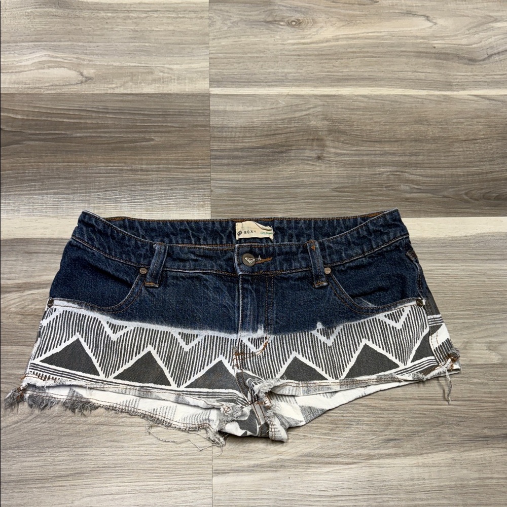 Vintage Roxy Blue and Gray Patterned Jean micro denim Shorts size 26